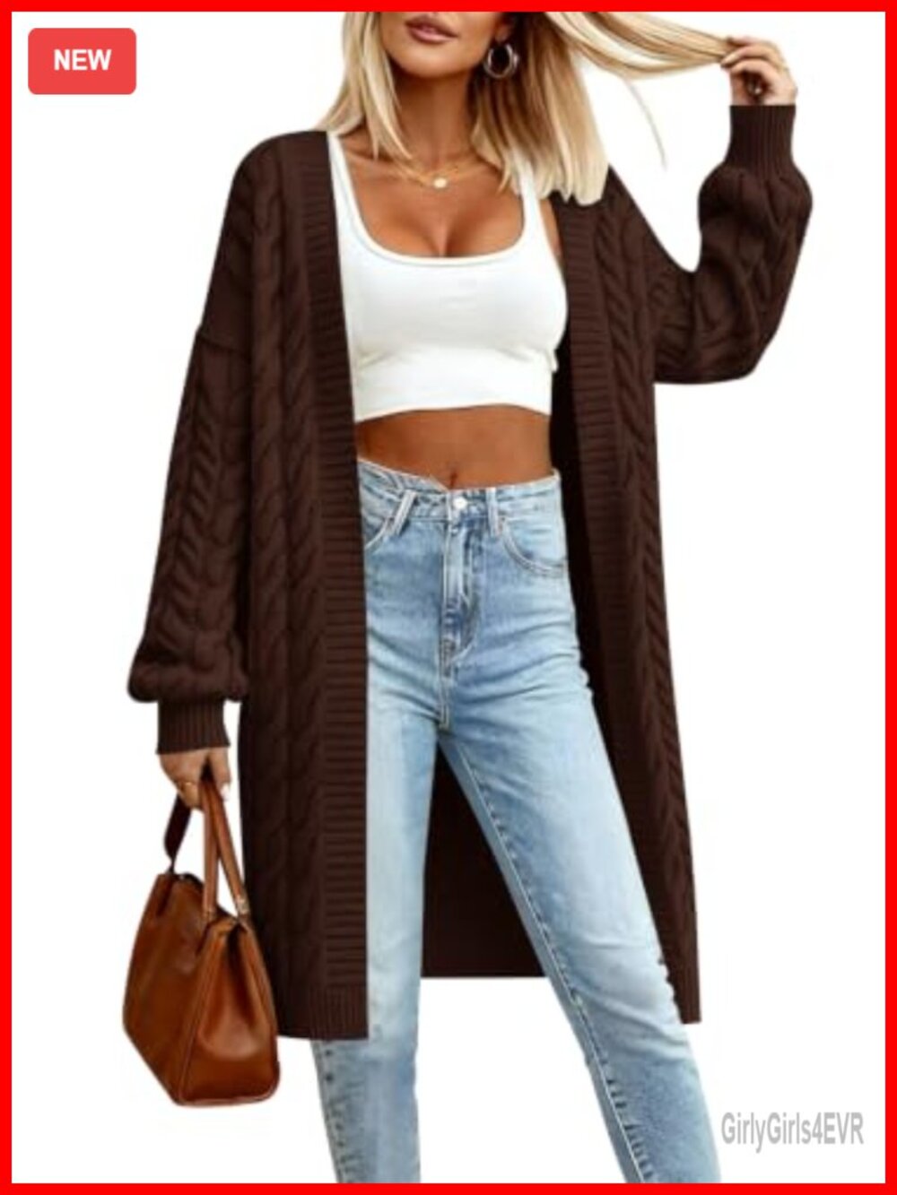PRETTYGARDEN Women's Open Front Chunky Cable Knit Long Cardigan Sweater with